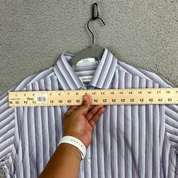 Calvin Klein Striped Button-Down Dress Shirt Size 16 32/33 Neck Long Sleeve - Picture 4 of 8